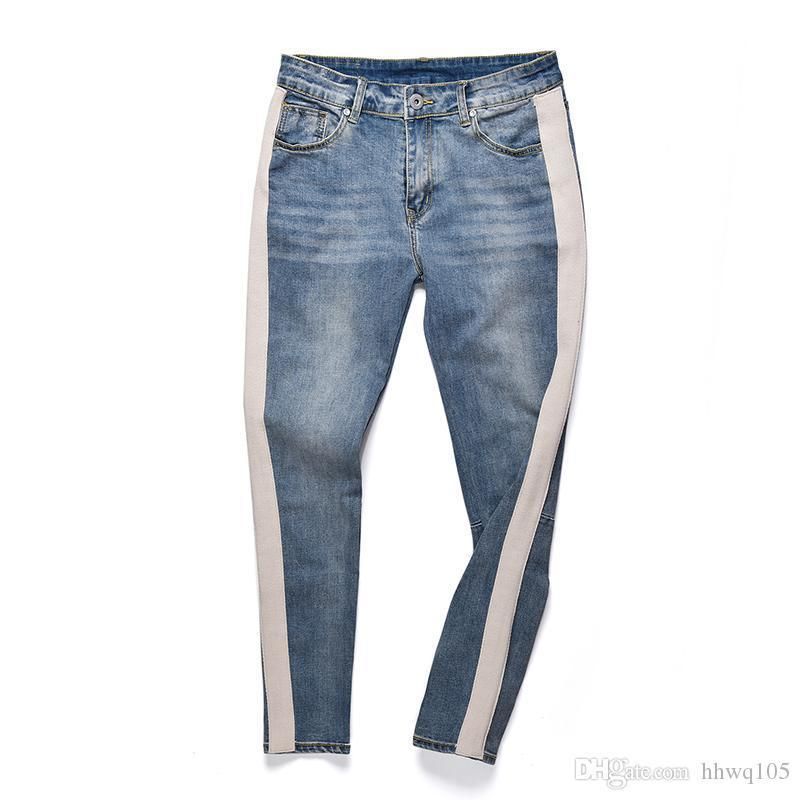 Crazy2019 Jeans Para Hombre Rayas Patchwork Jean Slim Fit Washed Denim Jogger Pantalones Justin Bieber Hip Hop Streetwear YCH0508 De 55,33 € | DHgate
