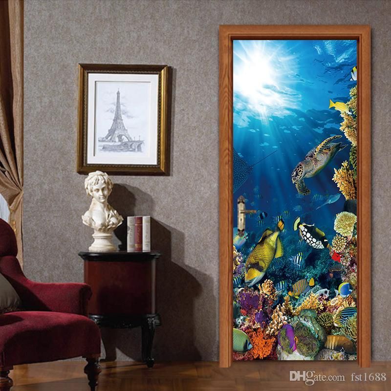 Cartoon Seafloor World Turtle 3d Effect Door Sticker Mural Diy Pvc Self Adhesive Waterproof Modern Bedroom Wallpaper Living Room Decoration Wall Decals Large Wall Decals Murals From Nice 01 97 89 Dhgate Com