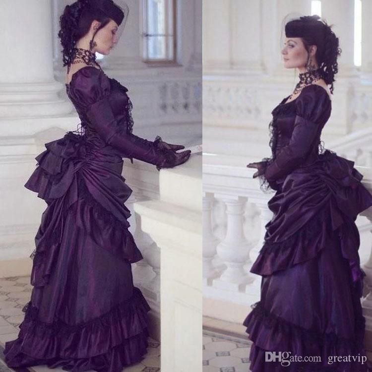 Victorian gótico noche vestidos de baile del partido duquesa retro vestidos de cuello en V manga Victorian gótico noche vestidos de baile del partido duquesa retro vestidos de cuello en V manga