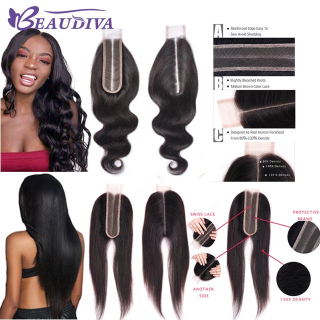 Malaysian Human Hair 2x6 Lace Closure Middle Part Straight Body