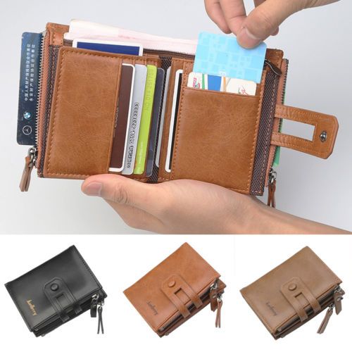 Mens Luxury Soft Genuine Leather RFID Blocking Card Wallet Zip Cash Coin Pocket