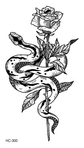 Acheter Transfert De Leau Faux Autocollant De Tatouage Esquisse Rose Tatouage De Serpent Serpent Tatouage Temporaire Imperméable à Leau Flash Pour