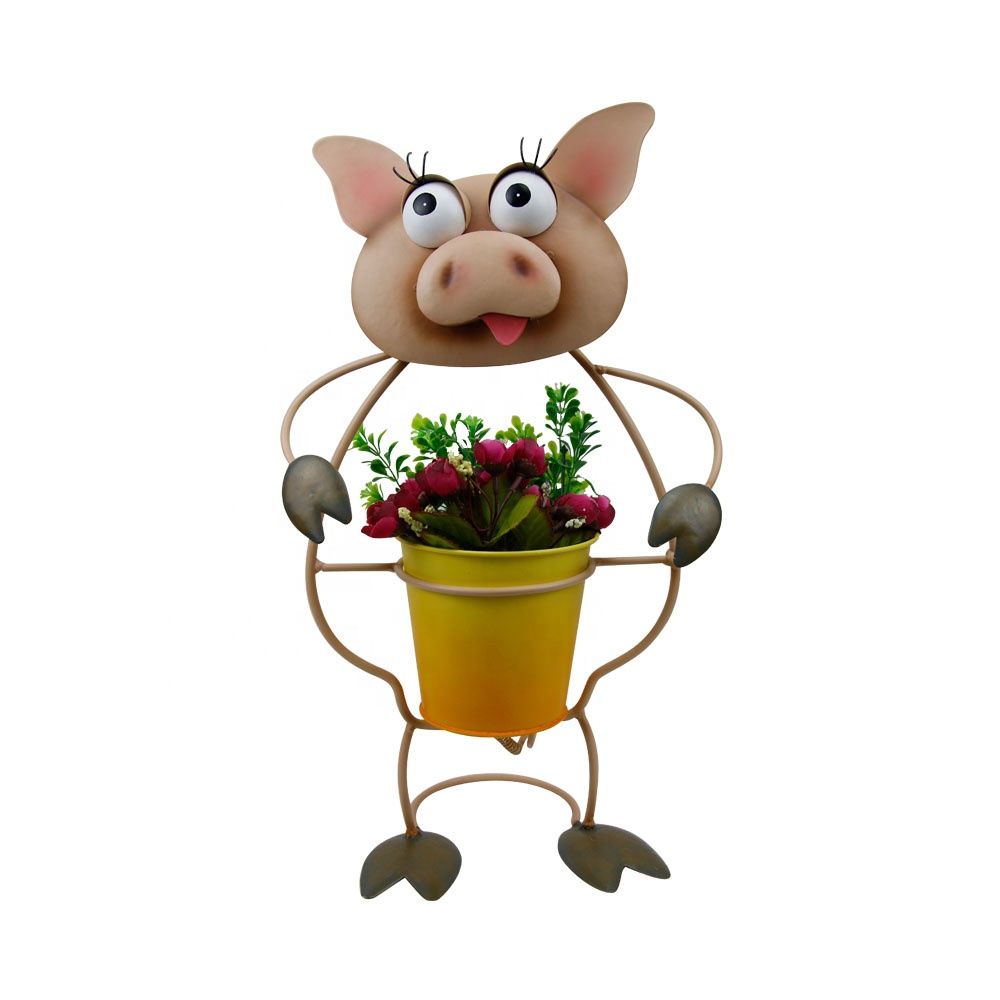 2020 Pig Flower Pot Animal Metal Succulent Planter Desk Mini Plant Pot Ornament Cartoon Metal Garden Decoration Metal Garden Decoration From Ruffianandtong 22 12 Dhgate Com