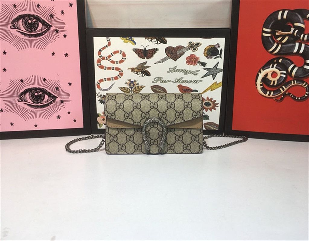 Luxury Style19&#13;Gucci Handbags Purses G Blooms Mini Bag Tiger Head Spur Shoulder Bag With Chain Straps Bags Retro Color Dolcestore, $101.56 | DHgate.Com