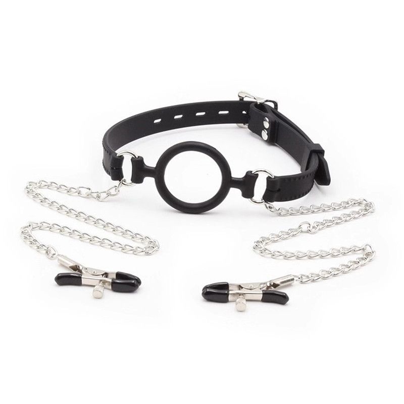 Bdsm Sex Mouth Gag Bondage Open Mouth Ball Gag With Nipple Clamps Blowjob Slave Restraints Bite 