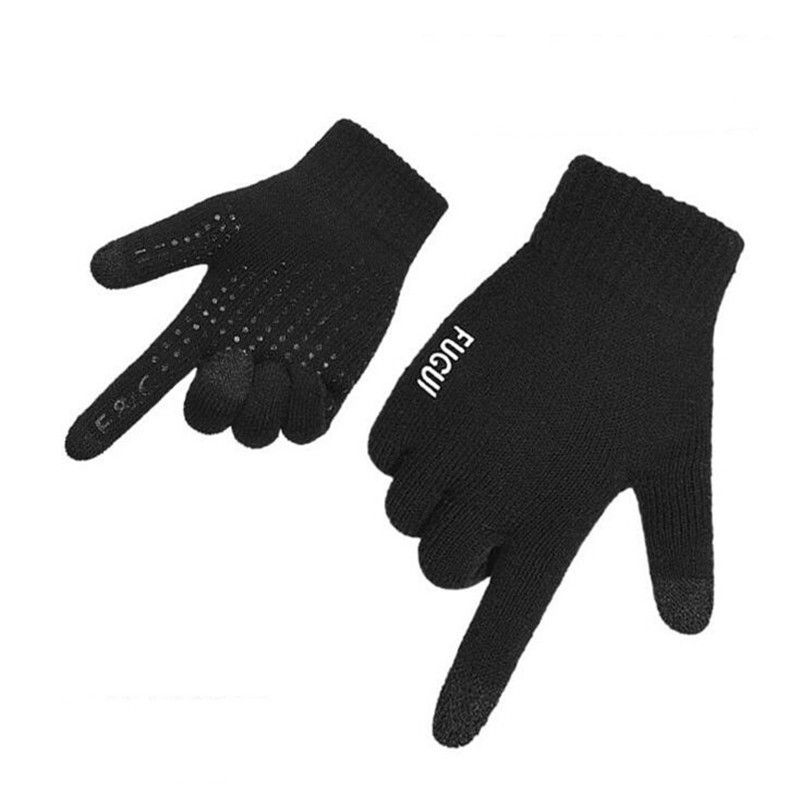 Mens Cold Weather Warm Gloves Thickened Brushed Non Slip Screen Touch Wind-Proof Outdoor Motorcycling Gloves