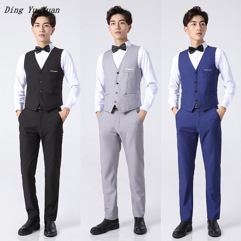 Trajes para del ajustado 3 Trajes de camisa chaleco pantalones Azul Negro