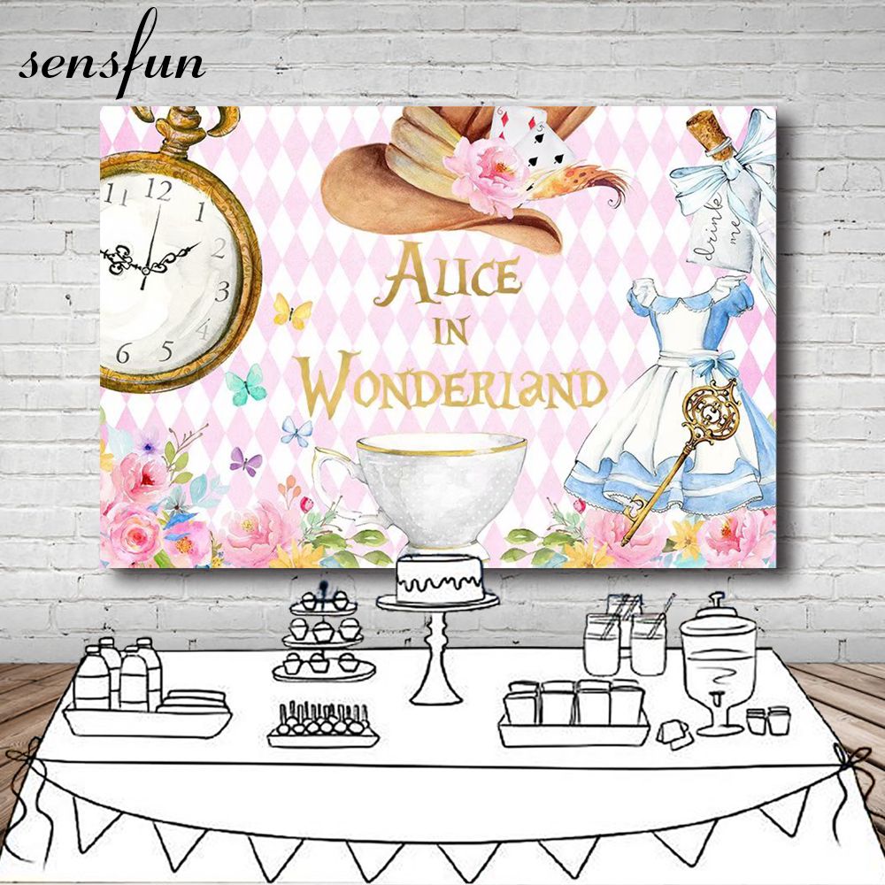 Sensfun Alice In Wonderland Tea Party Backdrop Flowers Dress Clock Hat Girls Birthday Backgrounds For Photo Studio 7x5ft From Qygw Photo 26 49 Dhgate Com