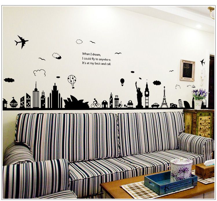 Paisaje de la ciudad moderna Pegatinas de pared negra grande Ciudad griega de Sydney para