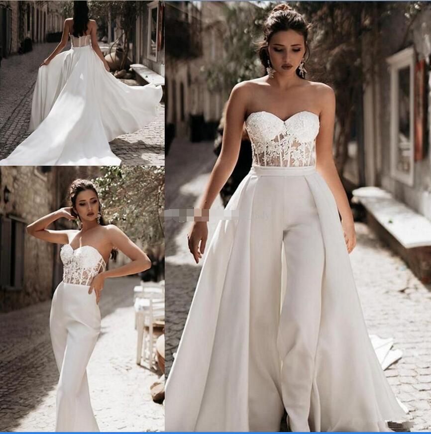 bridal jumpsuit with detachable train