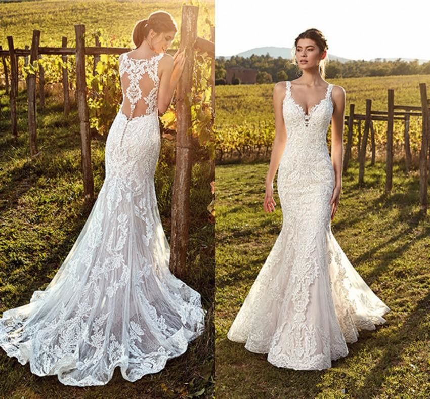 Modelo Vestido Noiva Romântico Lace Sereia Vestidos De Casamento Para O País Do Jardim Boho Casamentos Sexy Sheer Backless Apliques De Noiva Longo Vestidos Vestidos Vestido De Noiva Para O Dia De