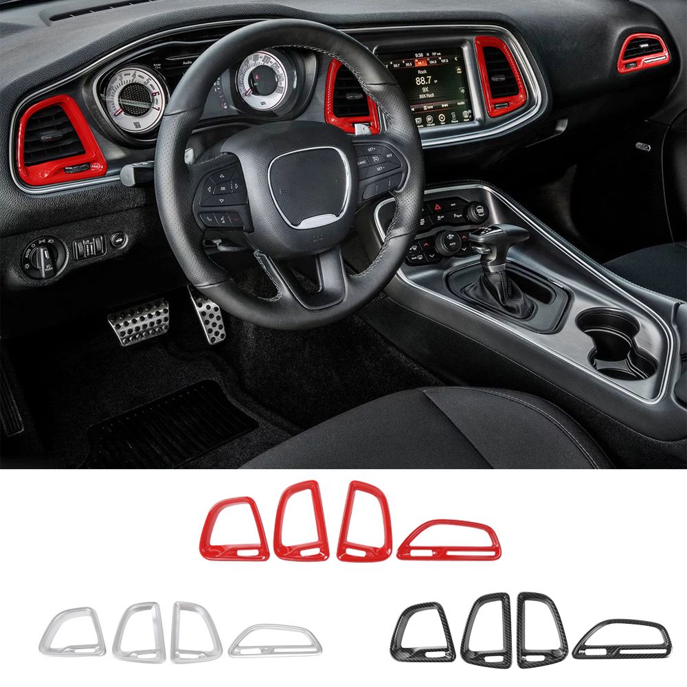 Red HIGH FLYING Car Interior Accessories Armrest Console Rear Air Vent Cover Frame ABS Carbon Fiber Grain 1PC for Dodge Challenger 2015 2016 2017 2018 2019 2020