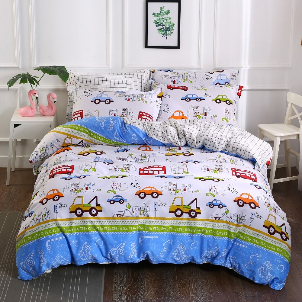 Kids Boys Bedding Set Cars Vehicles Duvet Cover Soft Kids Duvet