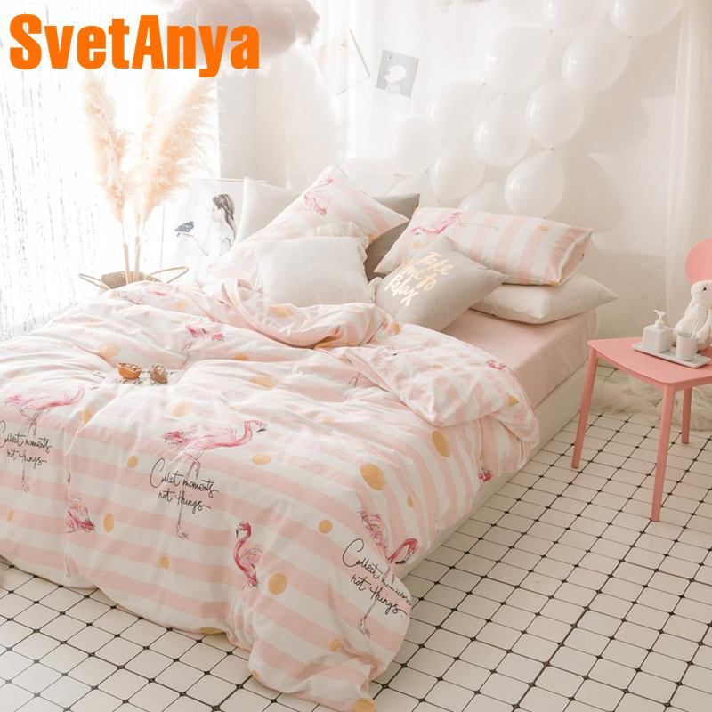 Svetanya Cotton Bedlinen Sheet Pillowcase Duvet Cover Set Flamingo