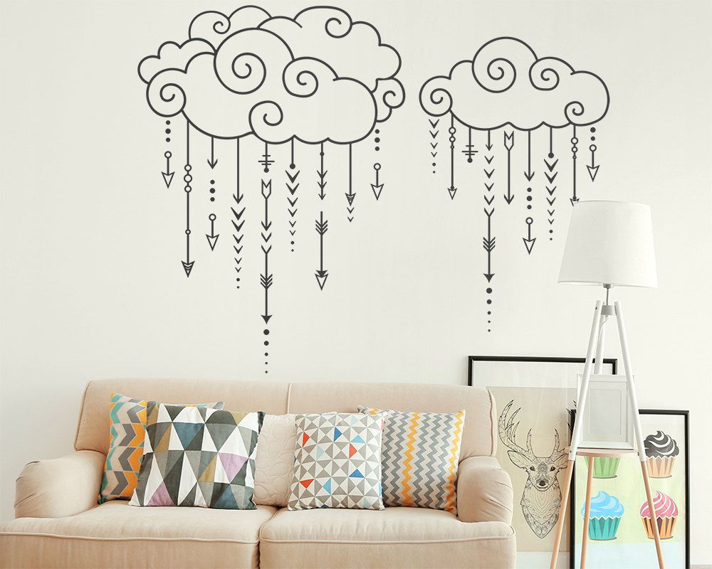 Swirly Clouds Raining Arrows Wall Stickers For Living Rooms Vinyl Murals Decals Quotes Bedroom Become Interesting Wall Art Quote Stickers Wall Art