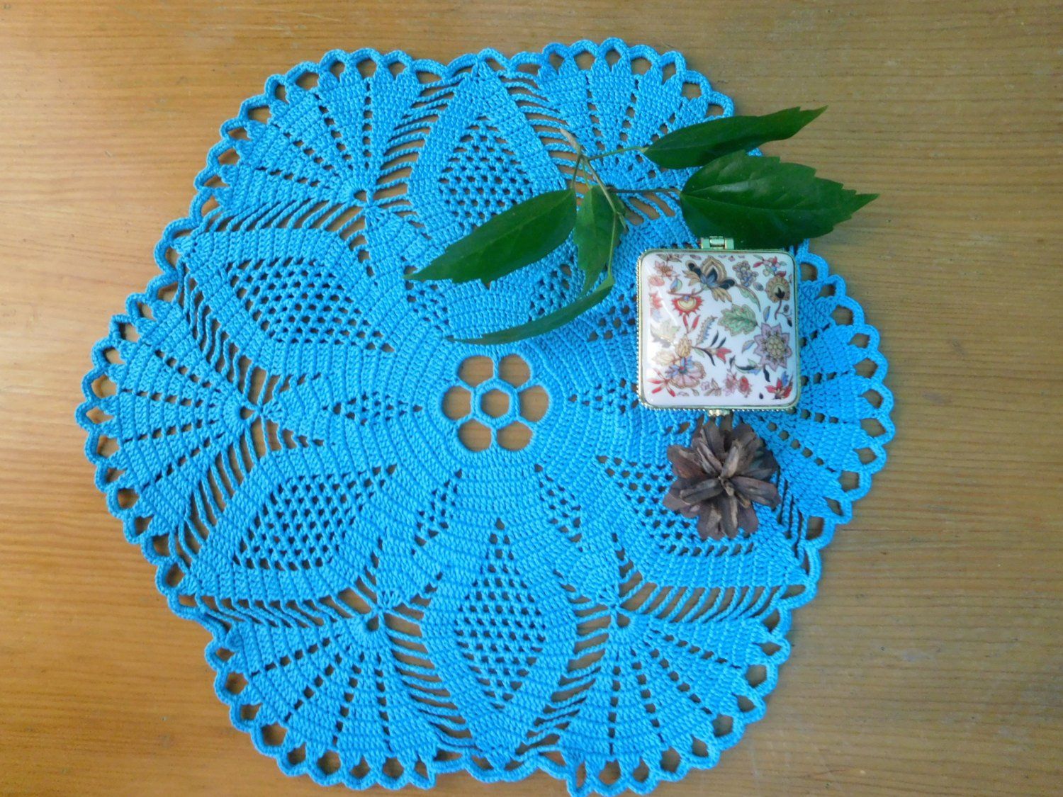 1 PCS rodada turquesa toalha de mesa de crochê (32 cm ou 1 PCS rodada turquesa toalha de mesa de crochê (32 cm ou