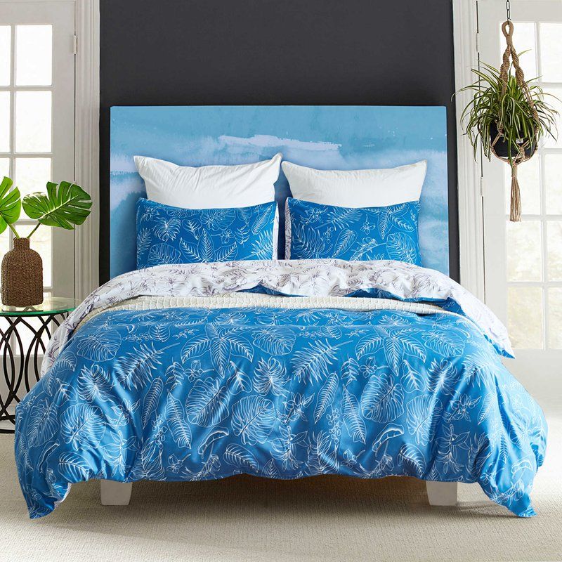 Forcheer Beddins Set Duvet Set Pillowcases Blue White Simple Color