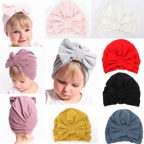 Newborn Baby Infant Girl Boy Toddler Bowknot Hospital Cap Beanie Hat Turban