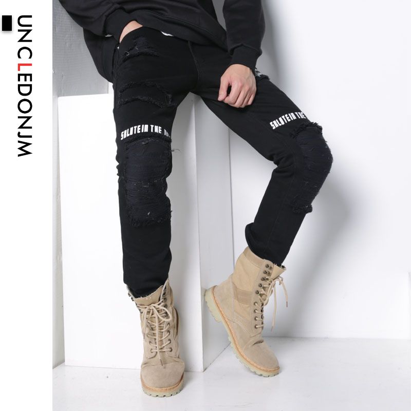 patchwork skinny jeans mens
