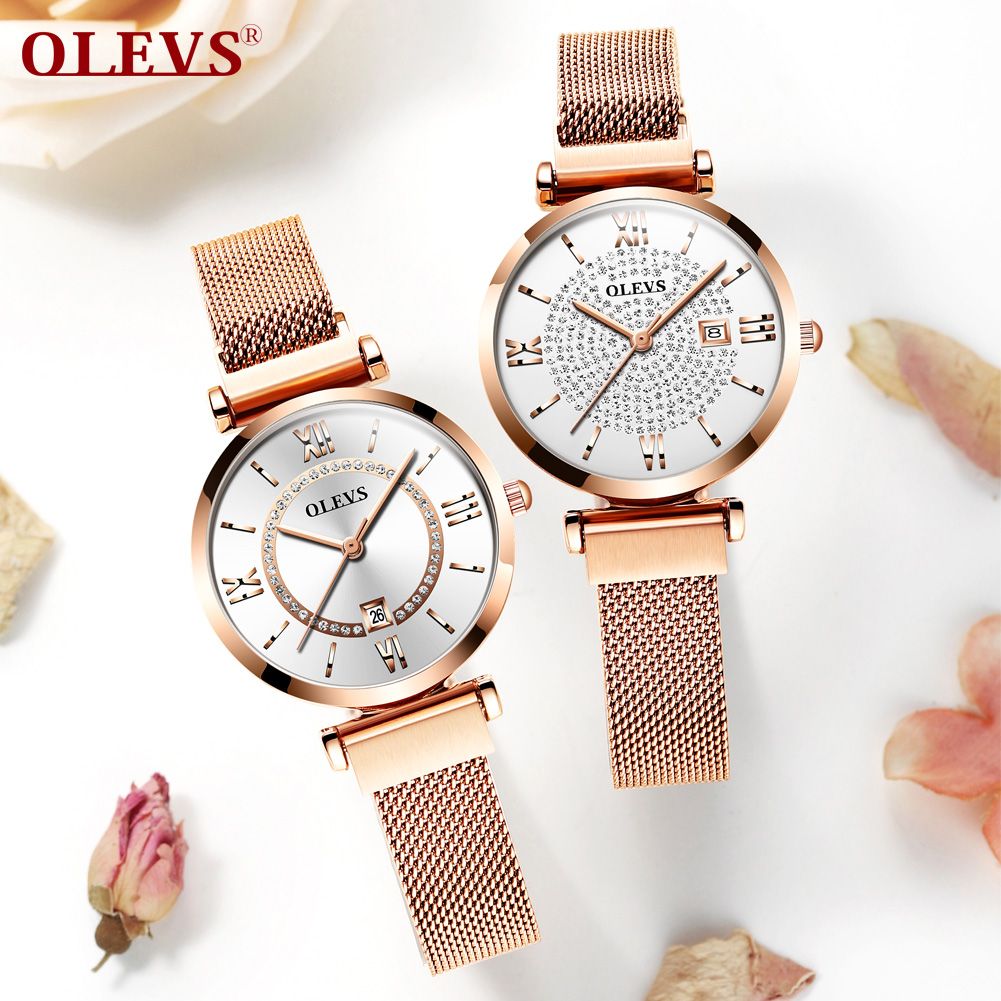 Olevs Womens Fashion Rose Gold Quartz Watch High Quality Luxury Starry Mesh Strap With Rhinestone Dial Ladies Watch Nice Watches Low Price Watches From Szzket 26 34 Dhgate Com