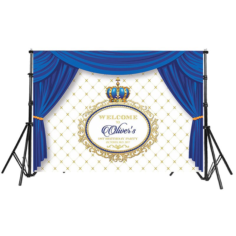 Blue Curtain Prince Party Baby Shower Crown Frame Custom Photo Background  Backdrop Vinyl 220cm x 150cm