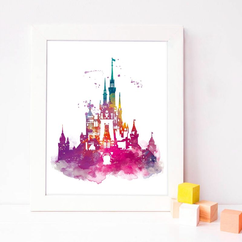2019 Watercolor Cinderella Castle Canvas Art Prints And Poster Princess Castle Canvas Painting Wall Picture Kids Girls Room Decor From Huweilan