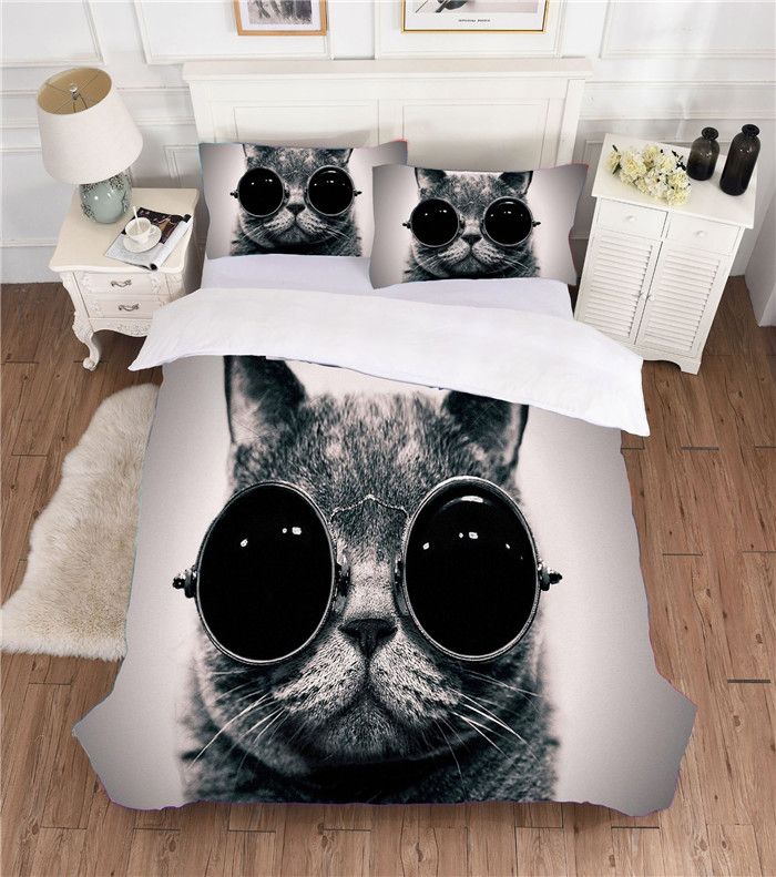 2020 Cool Sunglass Cat Bedding Set Bedroom Decor Microfiber