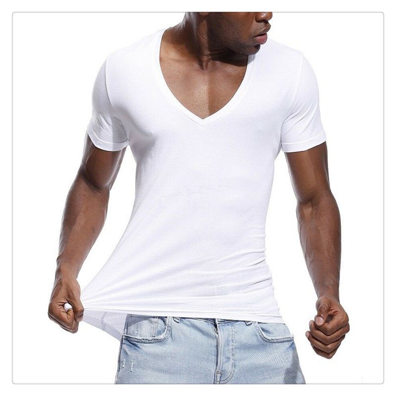 Compre Camiseta Para Hombre Tipo Delgado Estiramiento Sexy Color Sólido Camiseta Con Cuello En V Profunda Marea De Moda De Verano Material Ecológico De Alta Calidad Buen Precio A 6,81 € Del