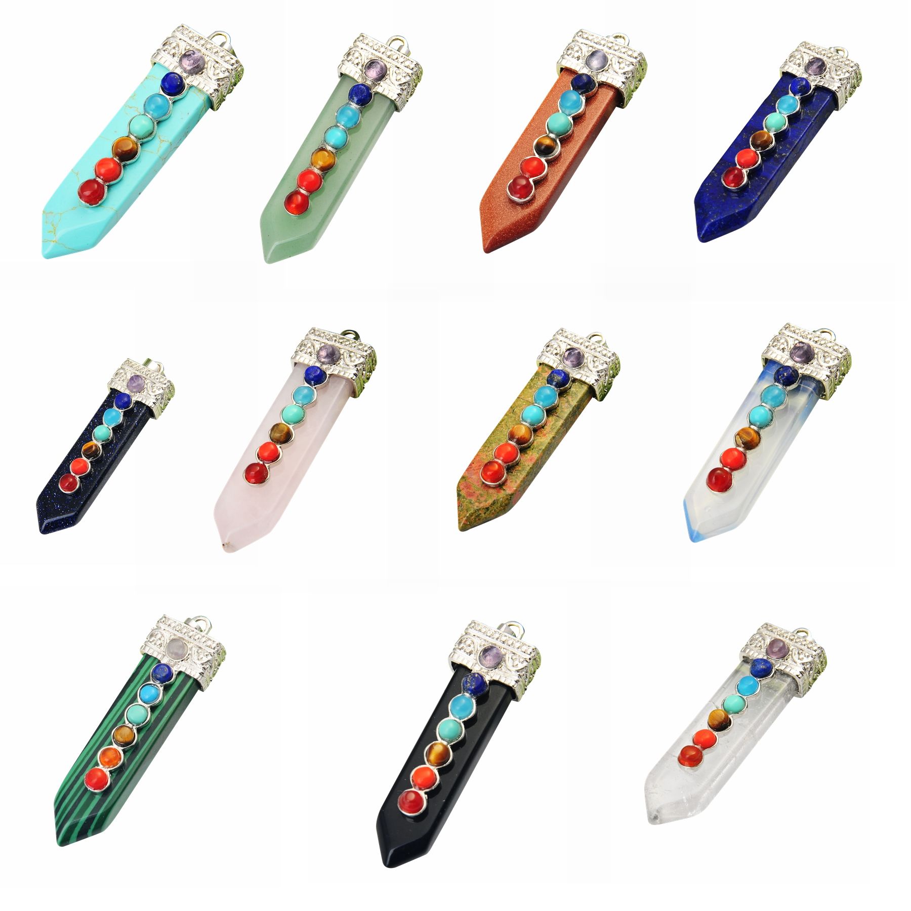 Natural Gemstone Beads Vintage Arrow Sword Pendant Flower Charm Cyrstal Healing