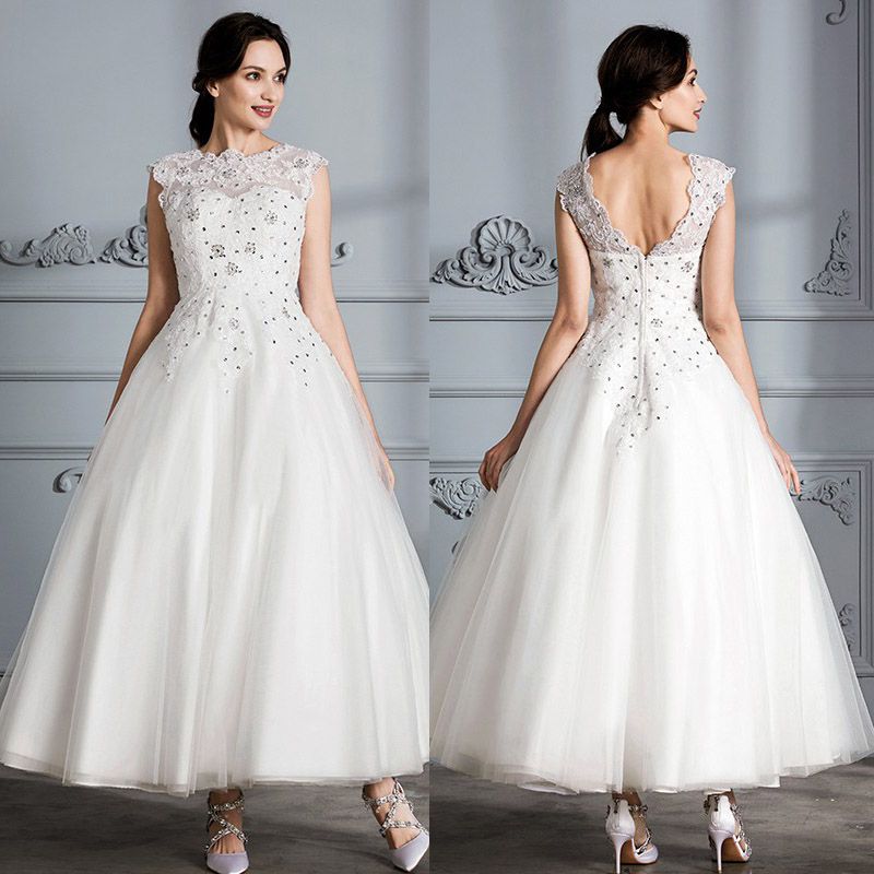 ankle length lace wedding dress
