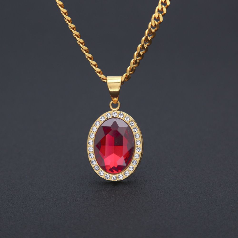 Mens Mini Ruby Pendant Necklace Gold 