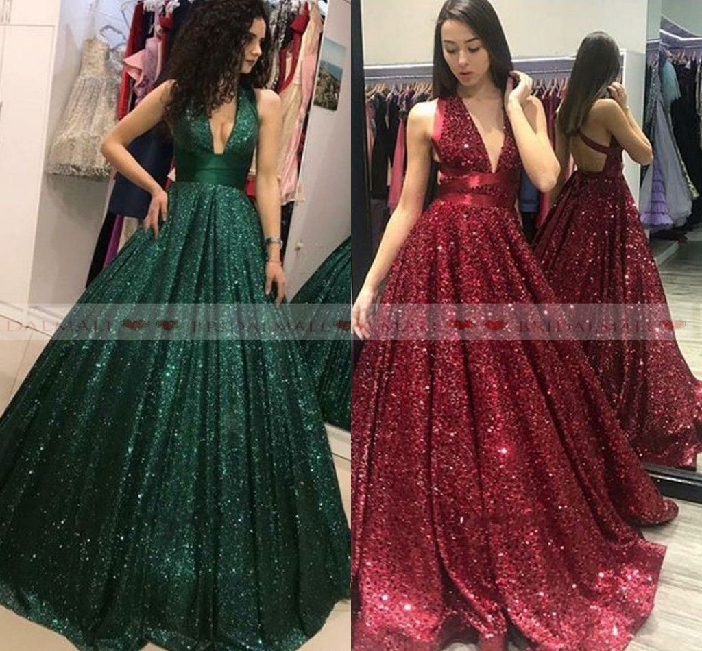 green flowy prom dress