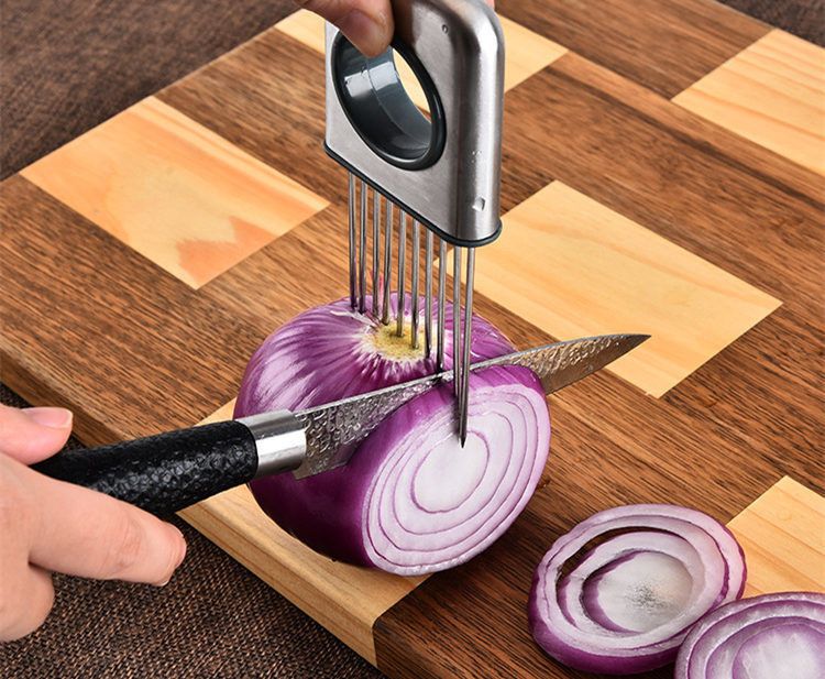Vegetable Cutter Kitchen Gadget Stainless Steel Easy Onion Holder Slicer Tools