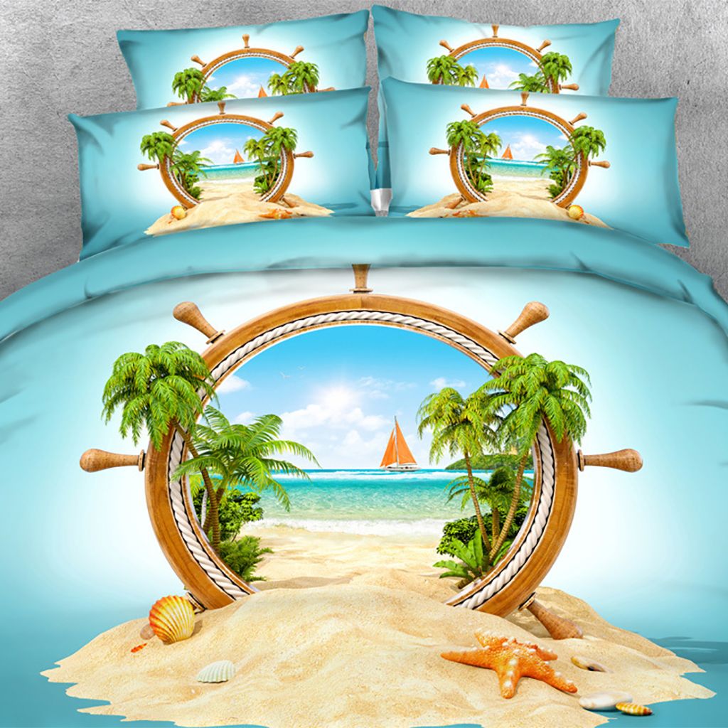 3d Palm Tree Beach Duvet Cover Set Bedding With Pillowcase