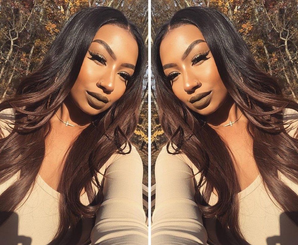 Fashion Body Wave Hair Style For Women Black Gradient Long Curly