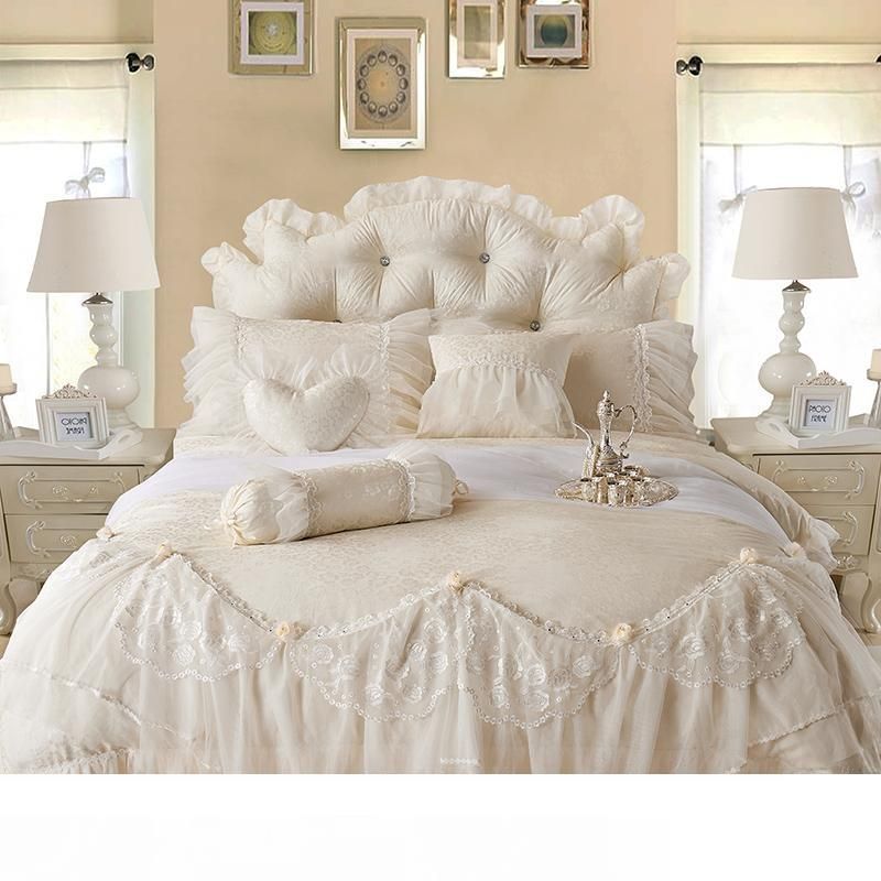 Cotton Jacquard Lace Princess Bed Set Luxury Wedding Bedding Sets Queen King Size Bedlinen Sheet Boho Duvet Cover Bedclothes Comforter From Gefei01 184 49 Dhgate Com Cotton Jacquard Lace Princess Bed Set, Princess Bed Set Queen