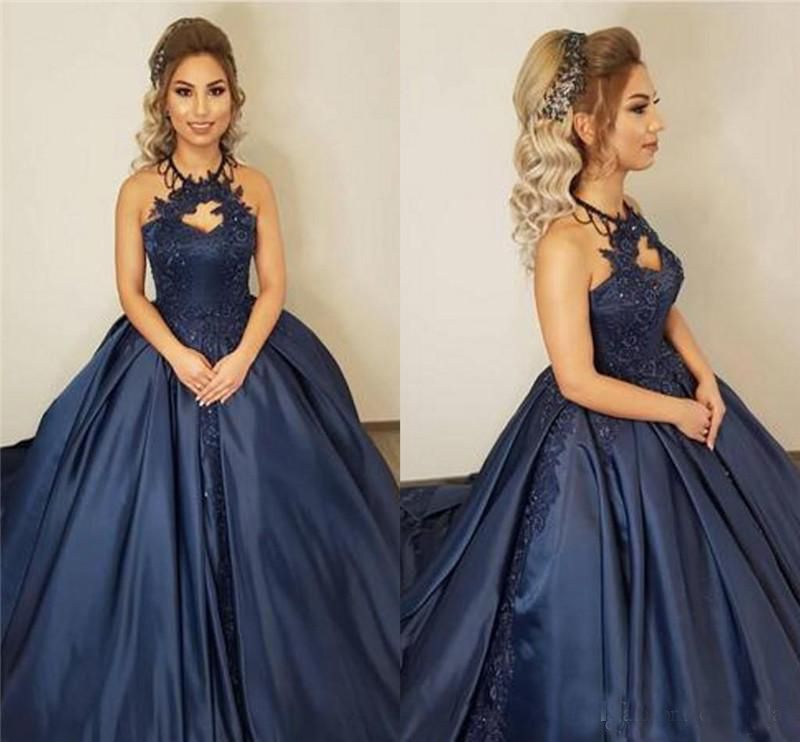 navy blue princess prom dresses