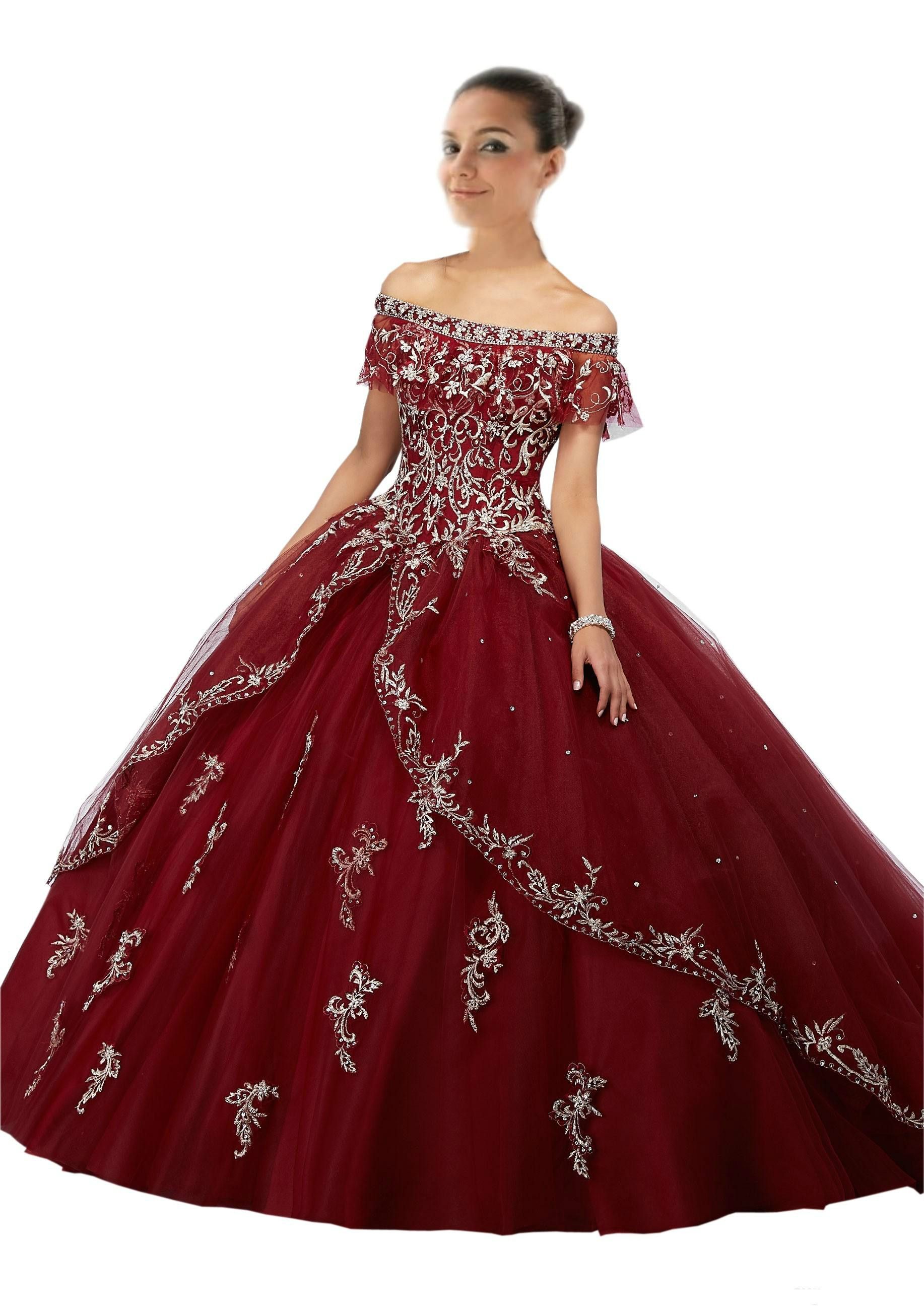 Borgoña vestidos de quinceañera 2019 Largo barato bola vestido vestido de  fiesta del dulce 16 de