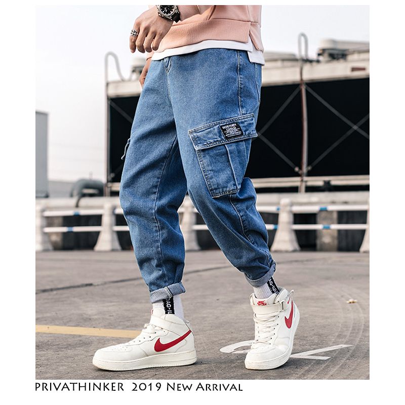 Compra Streetwear Blue Jeans Pantalones Hombres 2019 Bolsillos Para Hombres  Hip Hop Monos Pantalones Cargo Hombre Moda Suelta Denim Harem Barato |  Entrega Rápida Y Calidad | Es.Dhgate