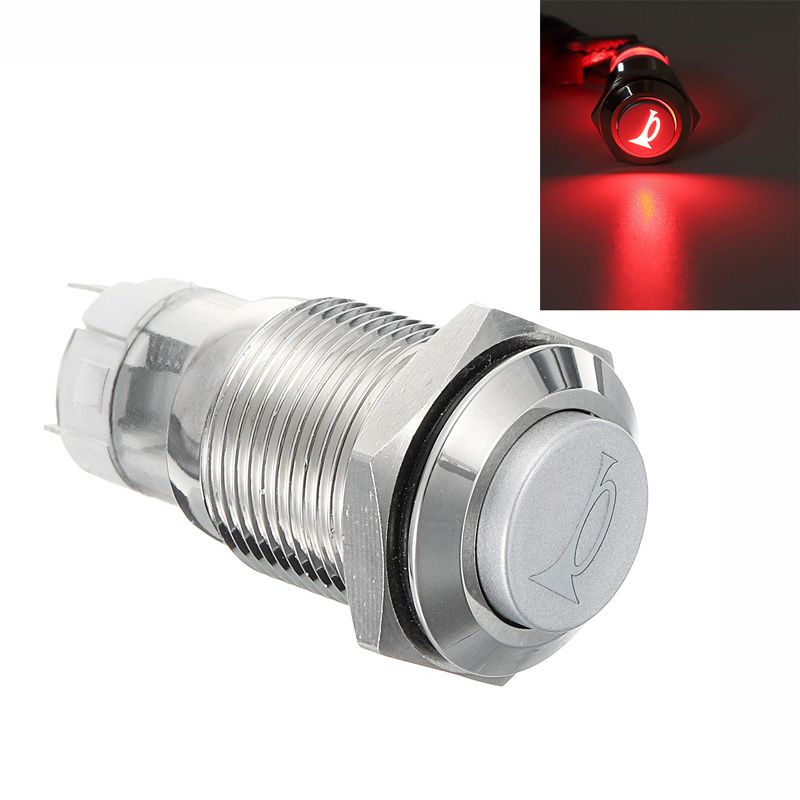 12V 16mm Momentary RED LED Marine Car Horn Push Button Light Switch