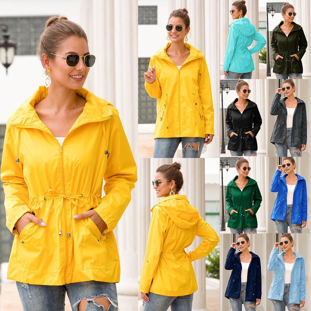 womens yellow hooded raincoat