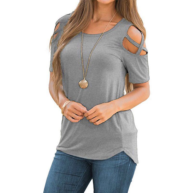 AgrinTol Women Summer Strappy Cold Shoulder T-Shirt Tops Short Sleeve Blouses