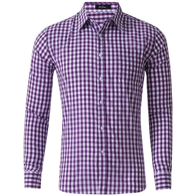 Camisa De Cuadros Escoceses Morada Hombre Manga Larga Slim Fit Camisas De Vestir Para Hombre A Cuadros Gingham Chemise Homme GD28 De 17,3 € | DHgate