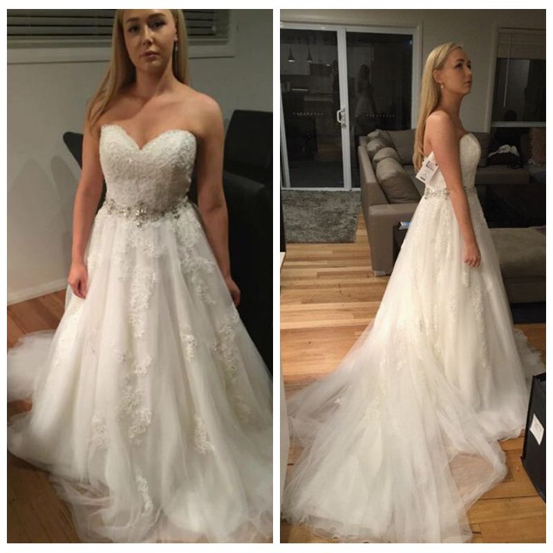 Discount Vintage Sweetheart Neckline A Line White Wedding Dress Sale Lace Appliques Crystals Beading Tulle Wedding Dresses Vestidos Cortos De Fiesta Vintage Wedding Gowns Wedding Dress Designer From Mirusponsawedding 126 22 Dhgate Com