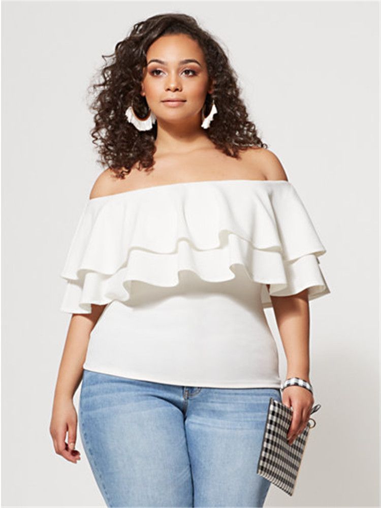 2021 Black White Women Plus Size Off Shoulder Tops Sexy Party Fashion ...