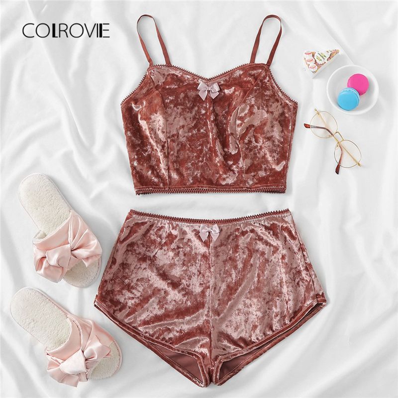 Pink velvet pajama shorts Clearance