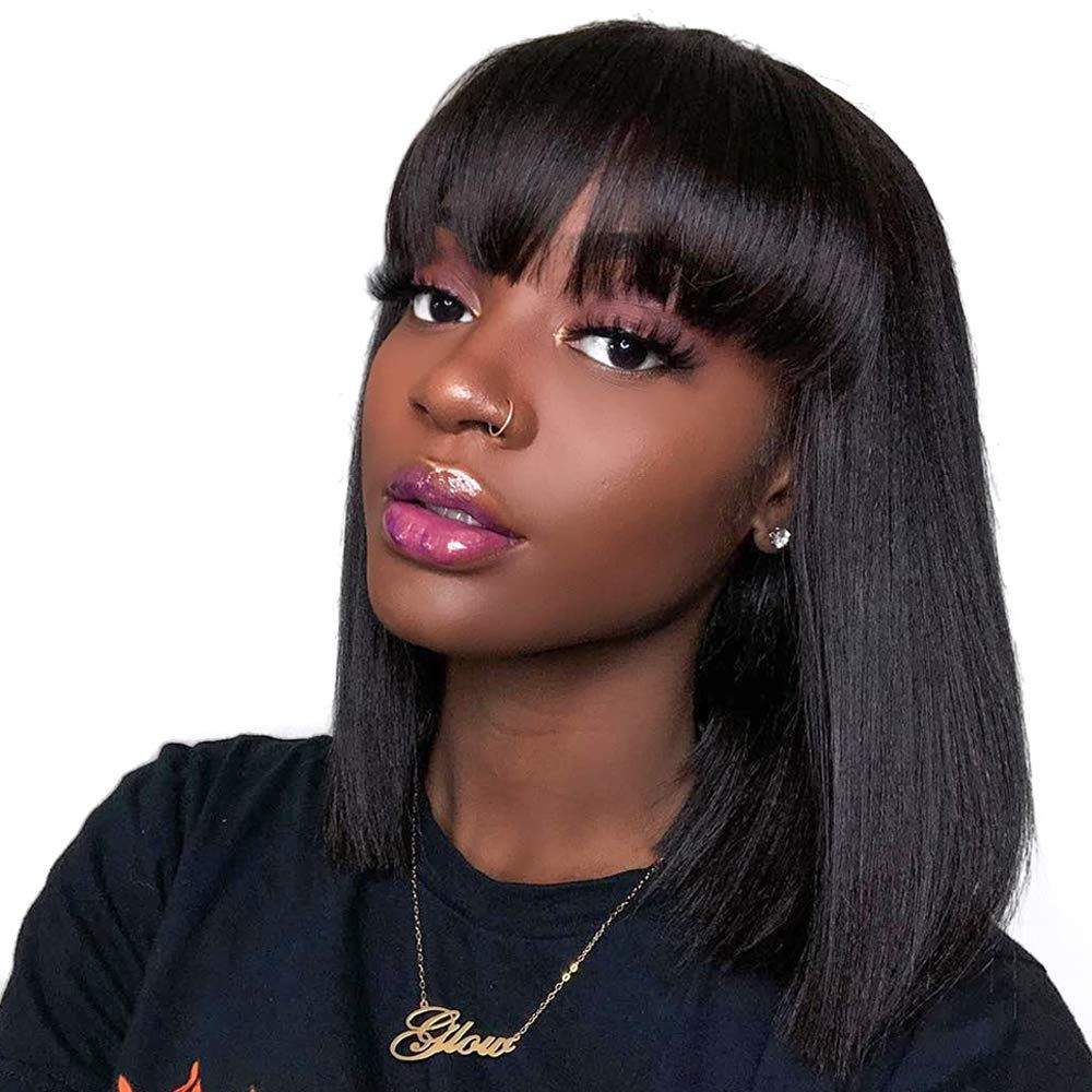Human Hair Lace Wigs With Bangs 8 10 12 14 Short Brazilian