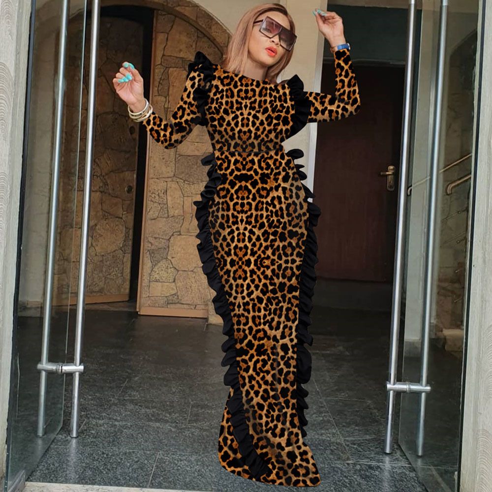 Sexy Printed Leopard Long Dress Camouflage African Women Bodycon Plus Size Ruffles Night Club Party Dresses Long Sleeve Autumn Y200418 Dress Style For Women Pretty Dresses From Shanye05 29 9 Dhgate Com