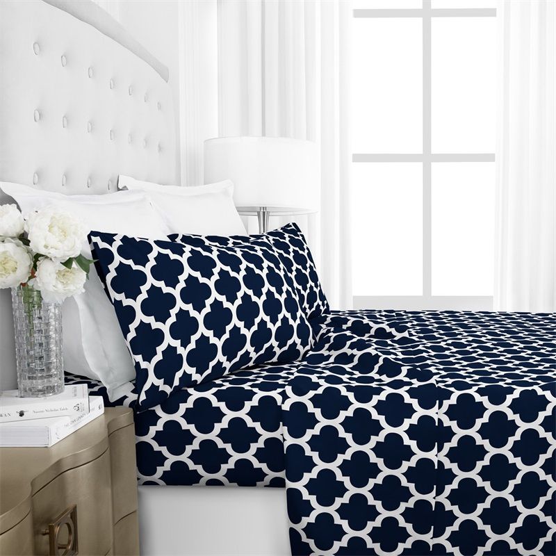 Printing Four Piece Suit Bedding Sets Navy Blue Geometry Urban