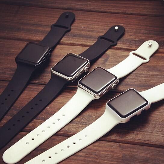 new square mirror face silicone band digital watch red led